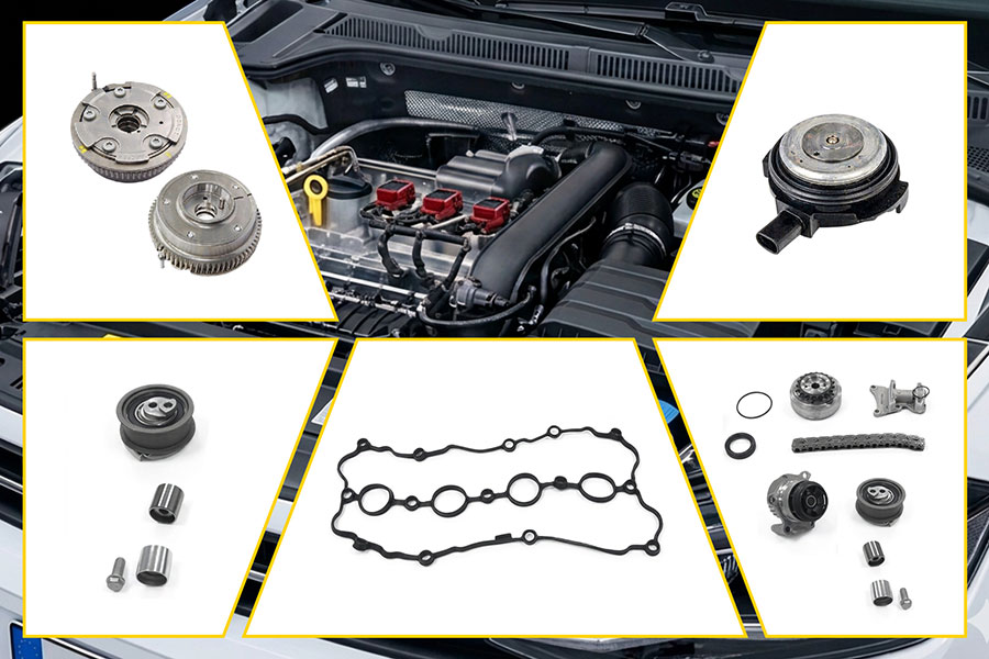 Motorrum med timingkædesæt, Super-sæt, VVT-faser og OCV-ventil fra Magneti Marelli Parts & Services.